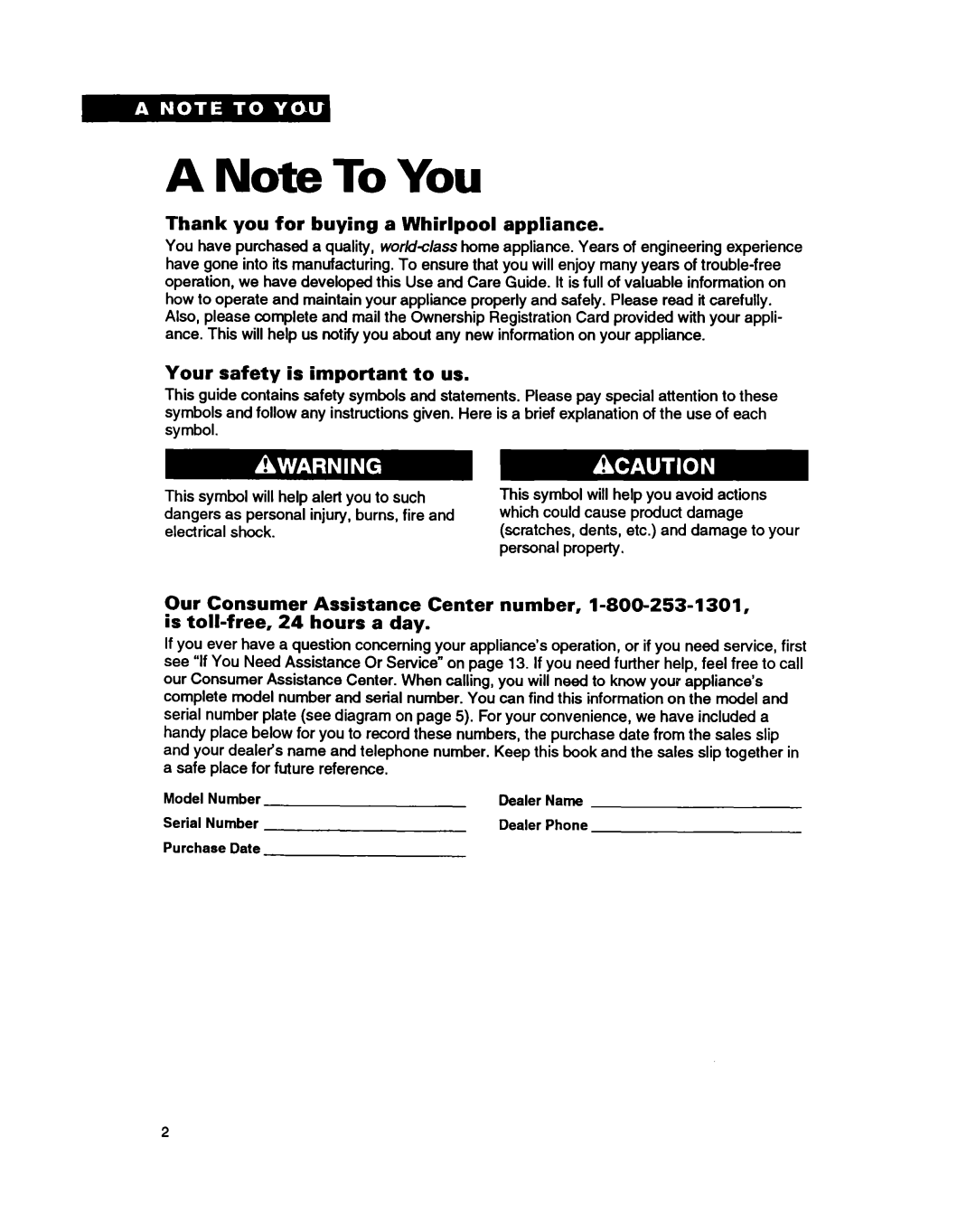 Whirlpool RC8400XA important safety instructions Thank you for buying a Whirlpool appliance, Your safety is important to us 