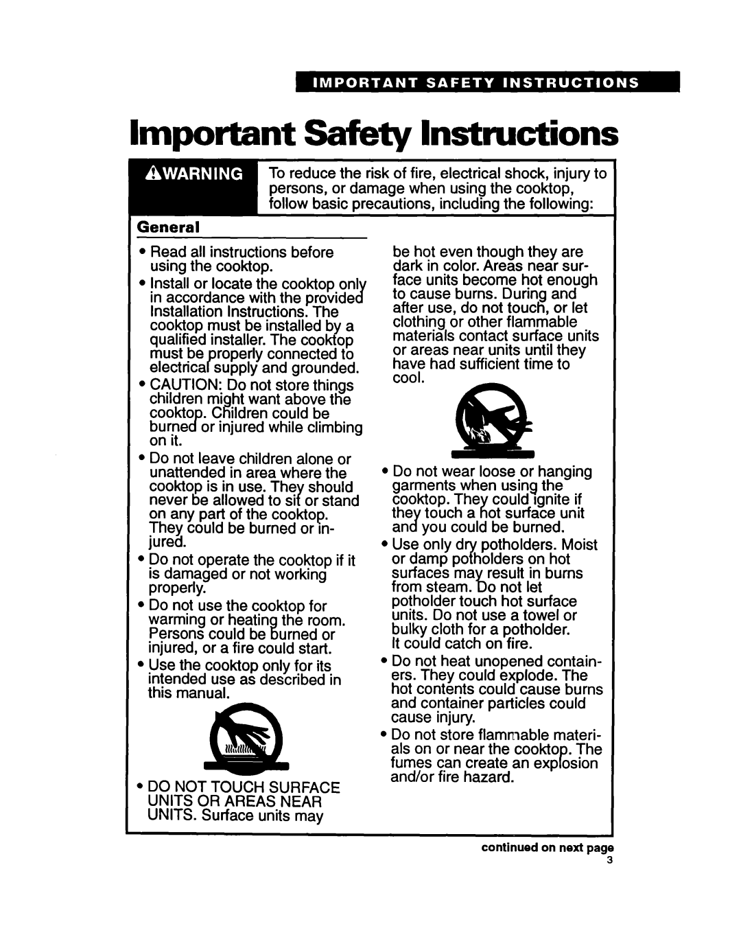 Whirlpool RC8400XA important safety instructions Important safety Instructions 