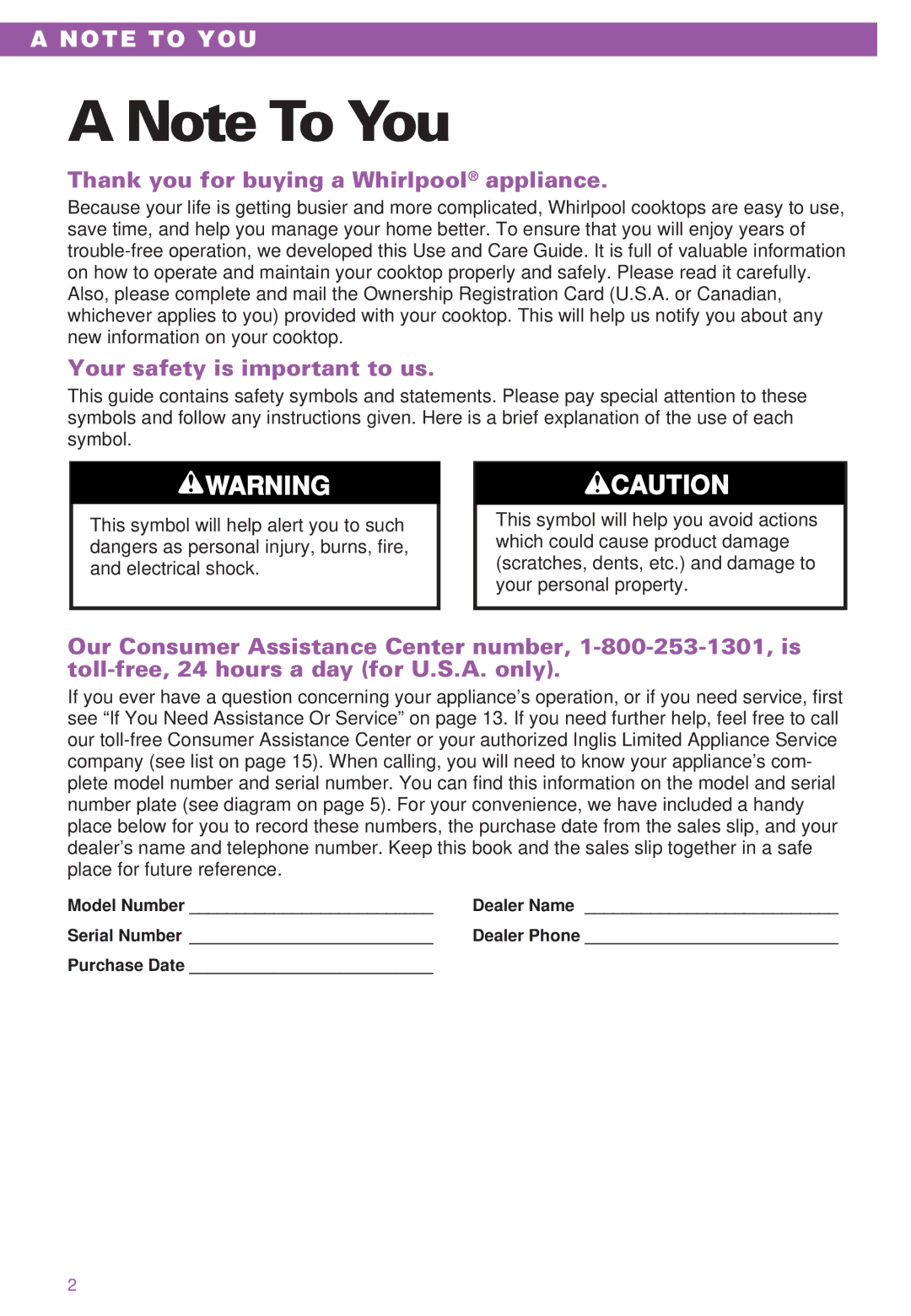 Whirlpool WBC310, RC8400XB, RC8200XB, IBC310 important safety instructions Thank you for buying a Whirlpool appliance 