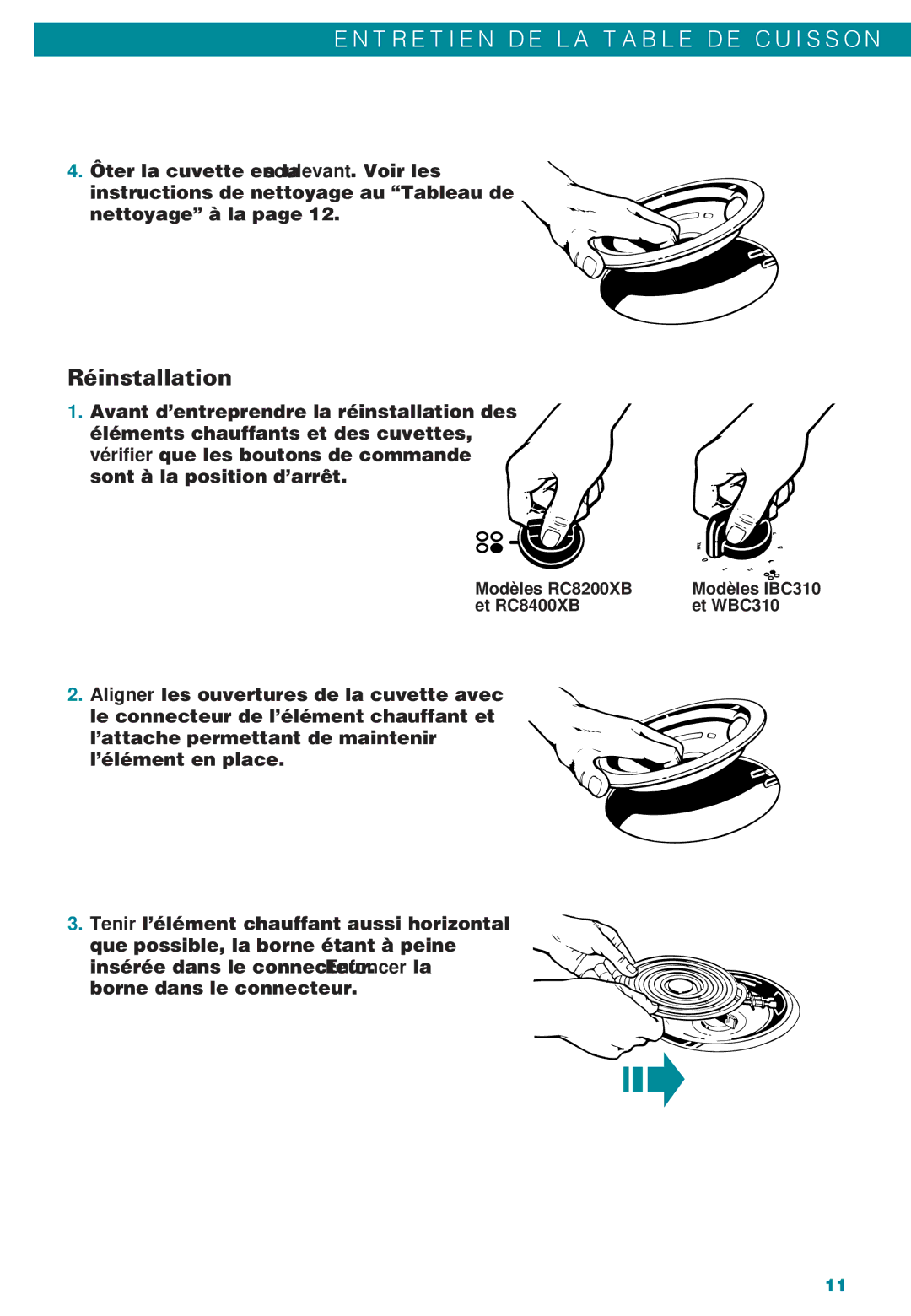 Whirlpool IBC310, RC8400XB, RC8200XB, WBC310 important safety instructions Réinstallation 