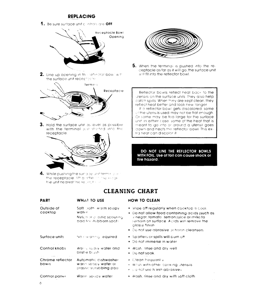 Whirlpool RC8400XK manual Cleaning Chart, Replacing 