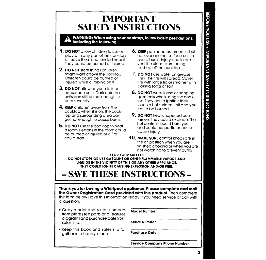 Whirlpool RC8400XV manual Imporwnt Safety Instructions 