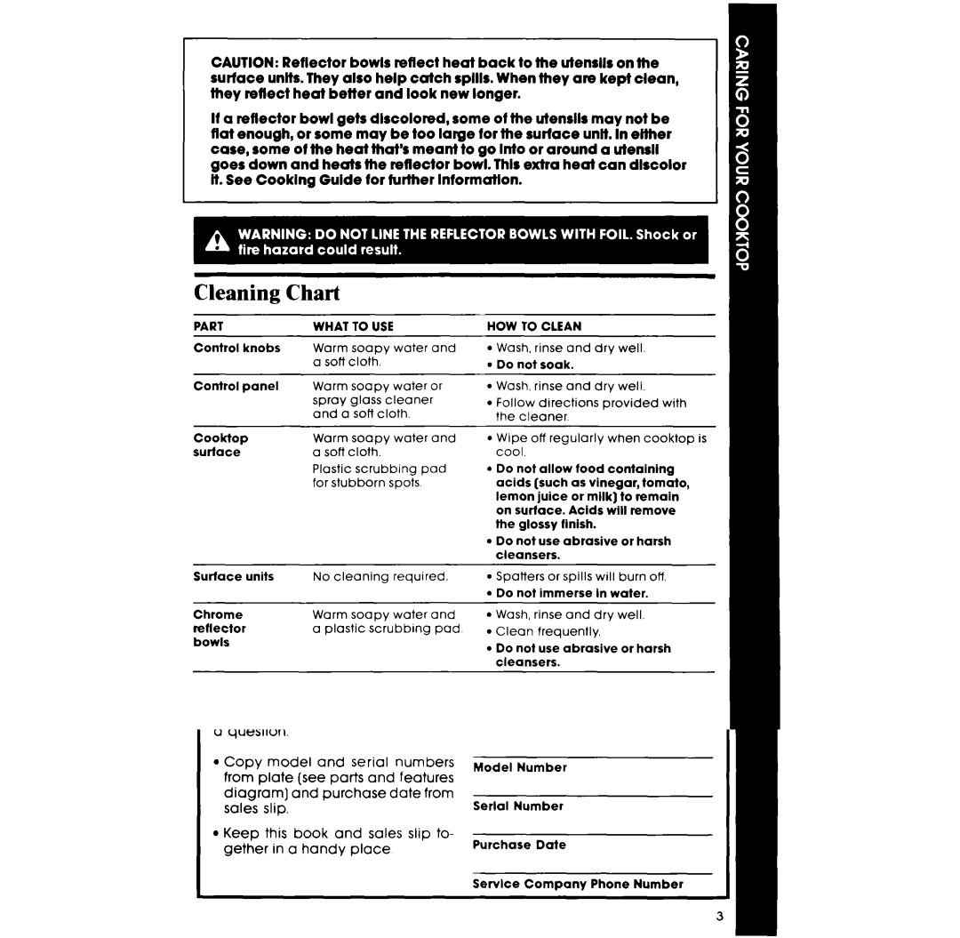 Whirlpool RC8400XV manual Cleaning Chart, To USE 