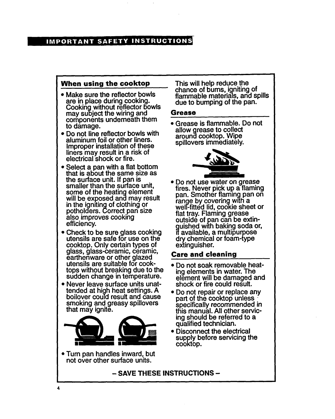 Whirlpool RC8400XY, RC8200XY important safety instructions When using the cooktop 