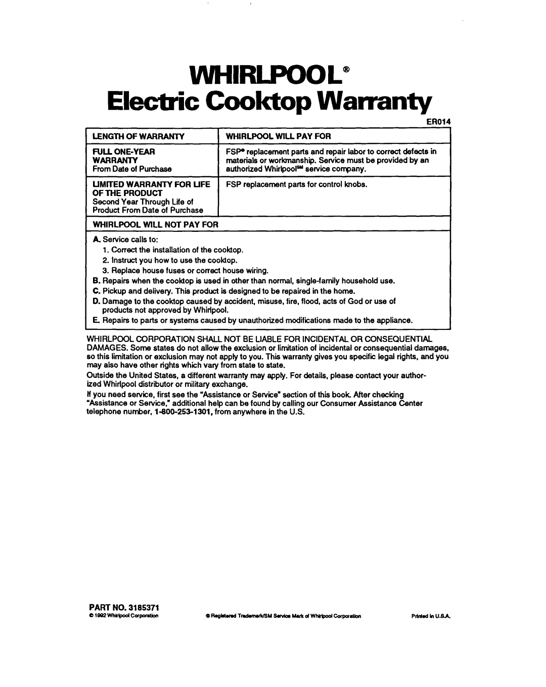 Whirlpool RC8400XY, RC8200XY important safety instructions WHlRLPo0L” Electric Cooktop Warranty 