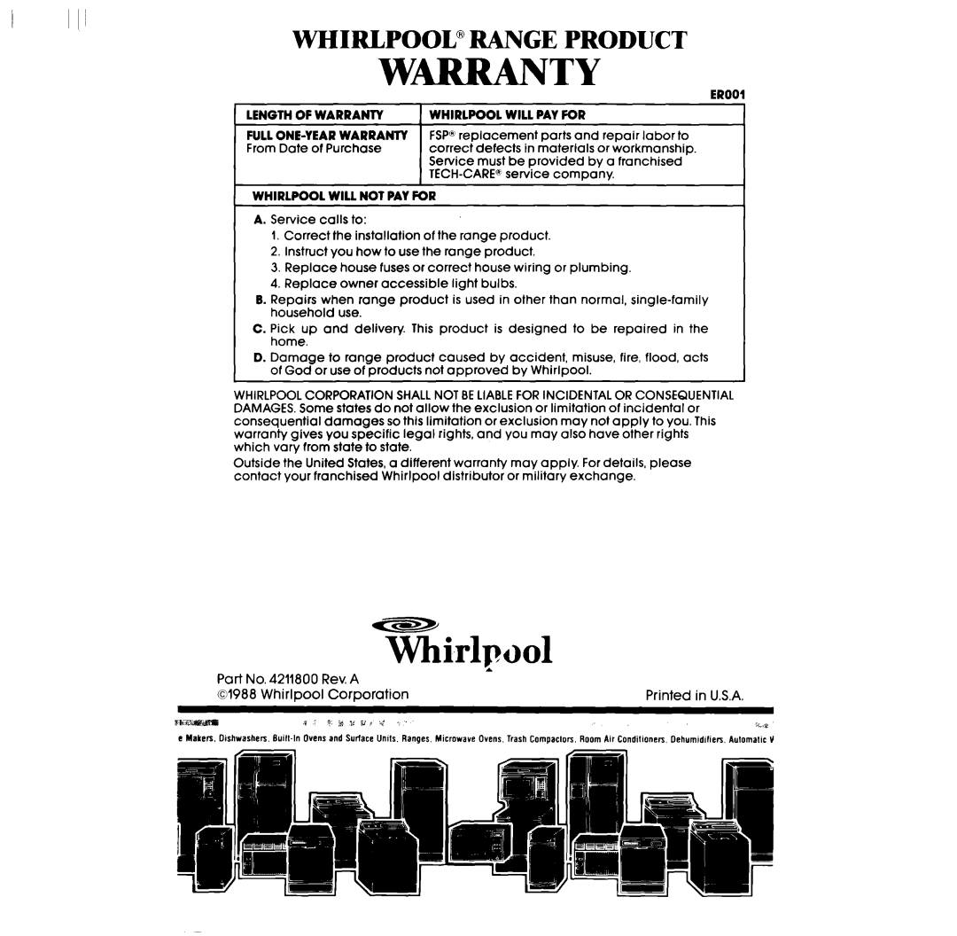 Whirlpool RC8430XT, RC8436XT manual Whirlpoolwange Product 