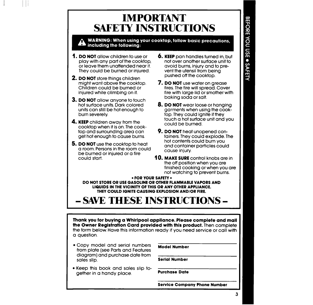 Whirlpool RC8436XT, RC8430XT manual Safety Instructions, Save These Instructions 