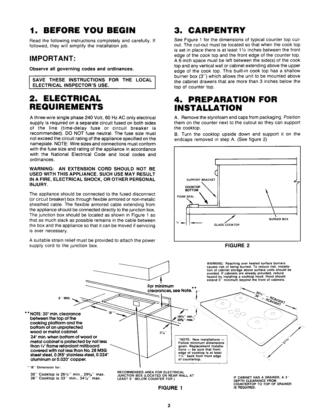 Whirlpool RC8430XTB0 manual Before YOU Begin, Carpentry, Preparation for Installation 