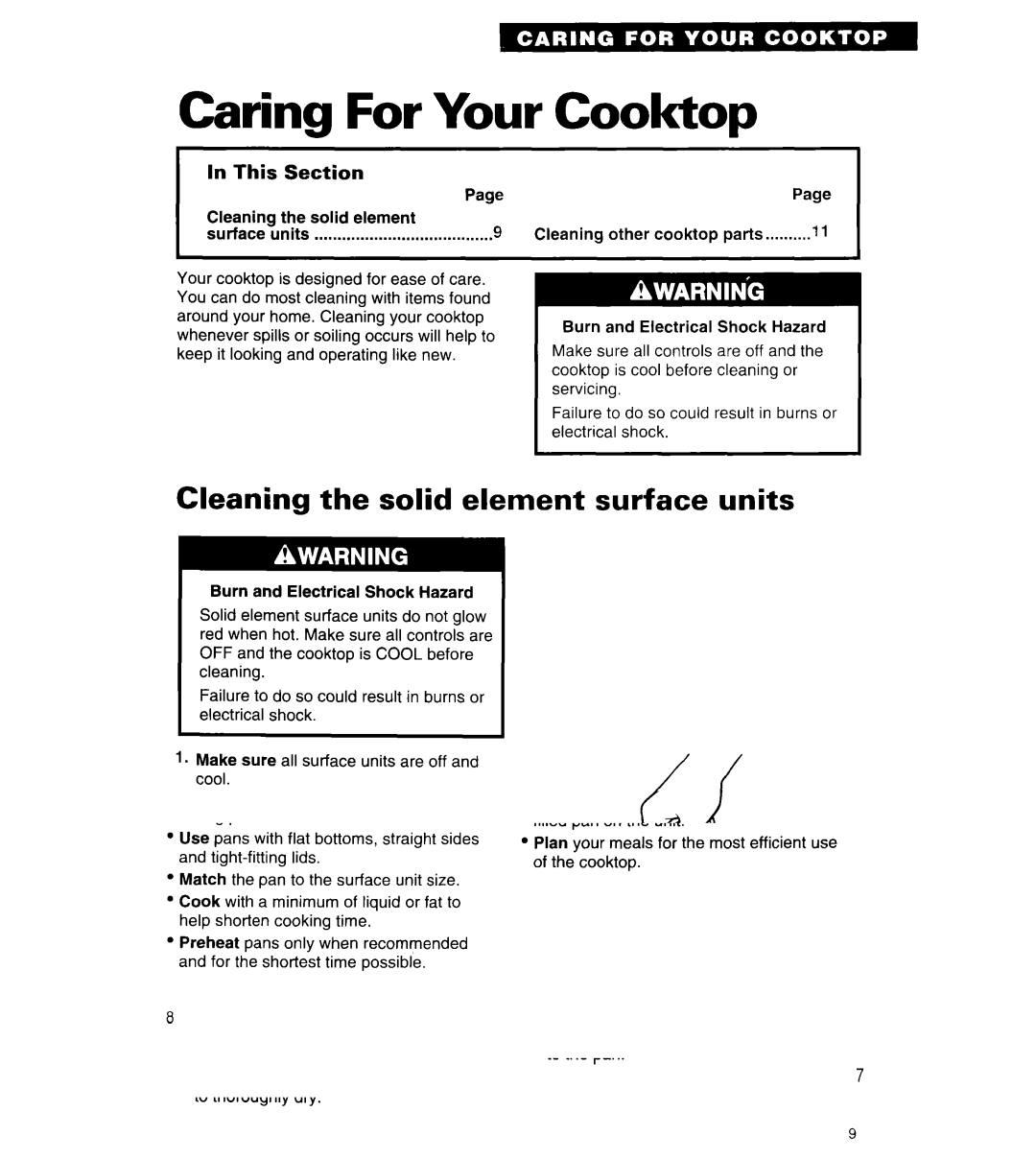 Whirlpool RC8430XA, RC8436XA warranty Caring For Your Cooktop, Cleaning the solid element, Surface units, This Section 