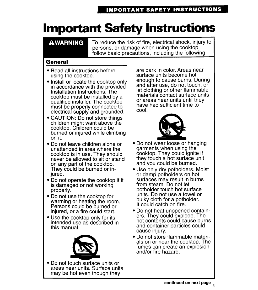 Whirlpool RC8430XA, RC8436XA warranty Important Safety Instructions 