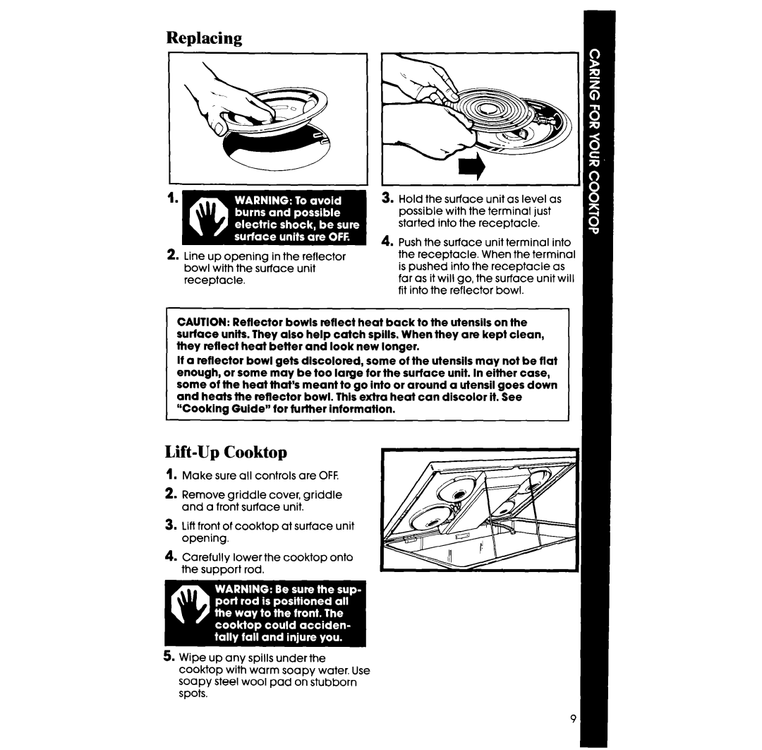 Whirlpool RC8536XT manual Lift-Up Cooktop, Replacing 