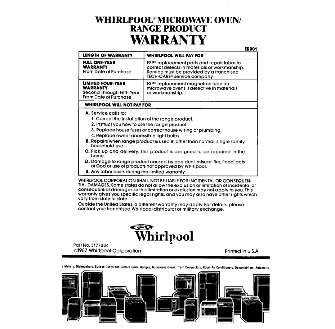 Whirlpool RC8536XT manual W-T-Y, ZLrlpml, Whirlpool”Microwa~ Oven Range Product 