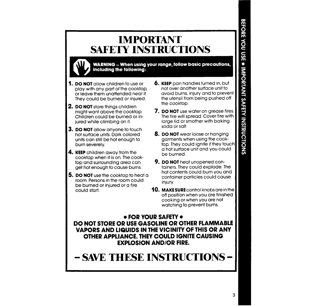 Whirlpool RC8536XT manual Safety Instructions, Saw These Instructions, For Your Safety 