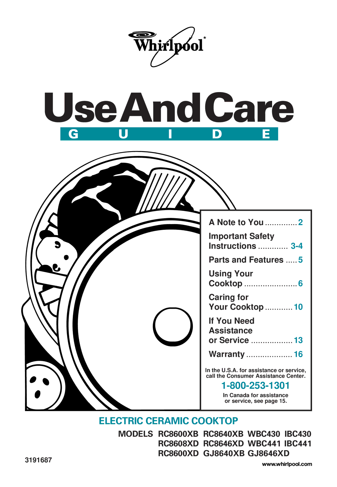 Whirlpool RC8600XB important safety instructions RC8608XD RC8646XD WBC441 IBC441 RC8600XD GJ8640XB GJ8646XD, 3191687 