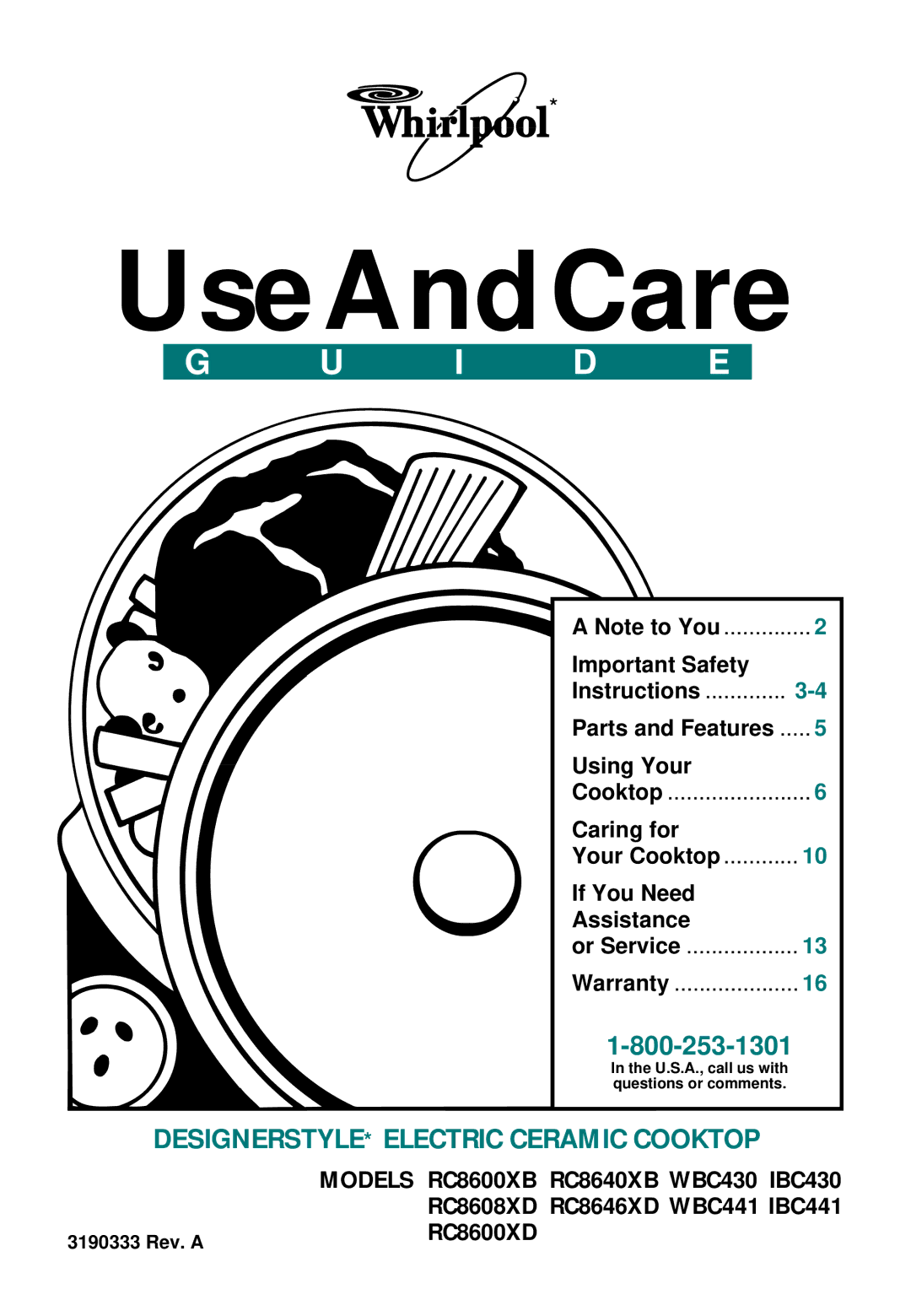 Whirlpool WBC430, RC8600XD, RC8640XB, IBC430 important safety instructions RC8608XD RC8646XD WBC441 IBC441, 3190333 Rev. a 