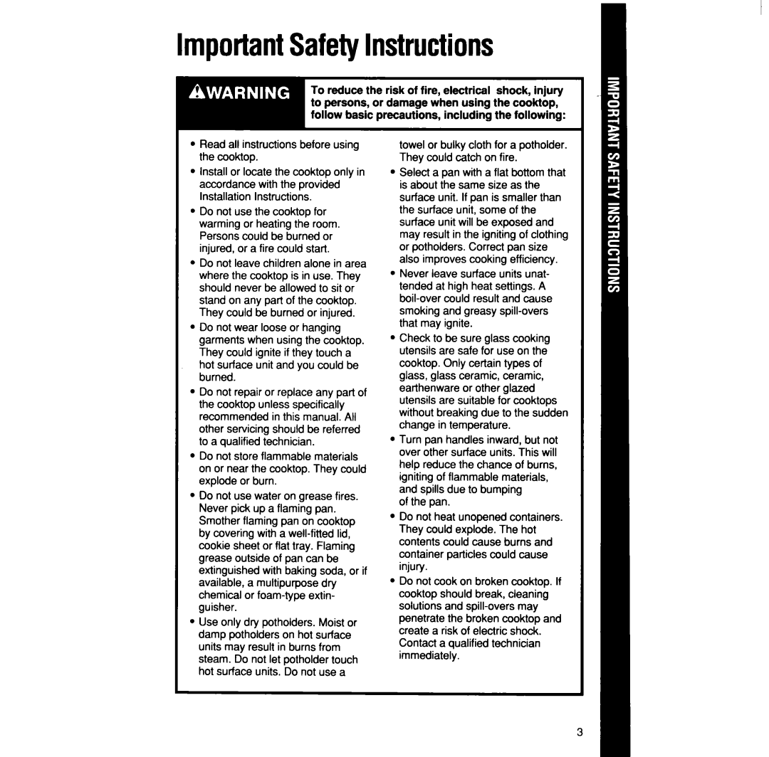 Whirlpool RC8600xv manual ImportantSafetyInstructions 