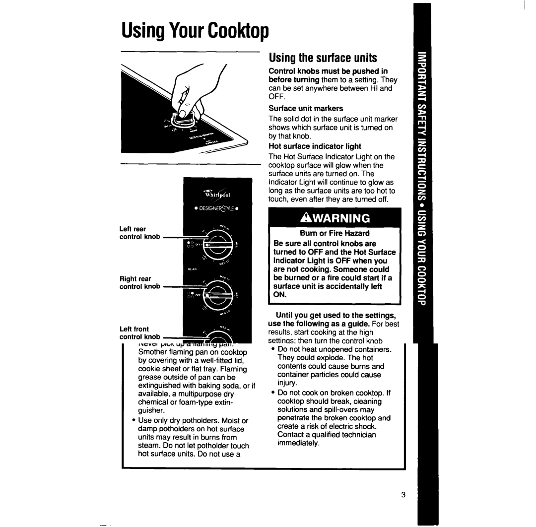 Whirlpool RC8600xv manual UsingYourCooktop, Using the surface units 