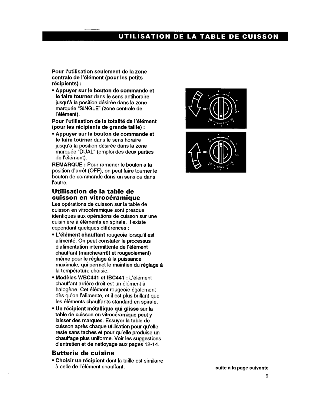 Whirlpool RC864OXB important safety instructions Utilisation de la table de cuisson en vitroc6ramique, De cuisine 