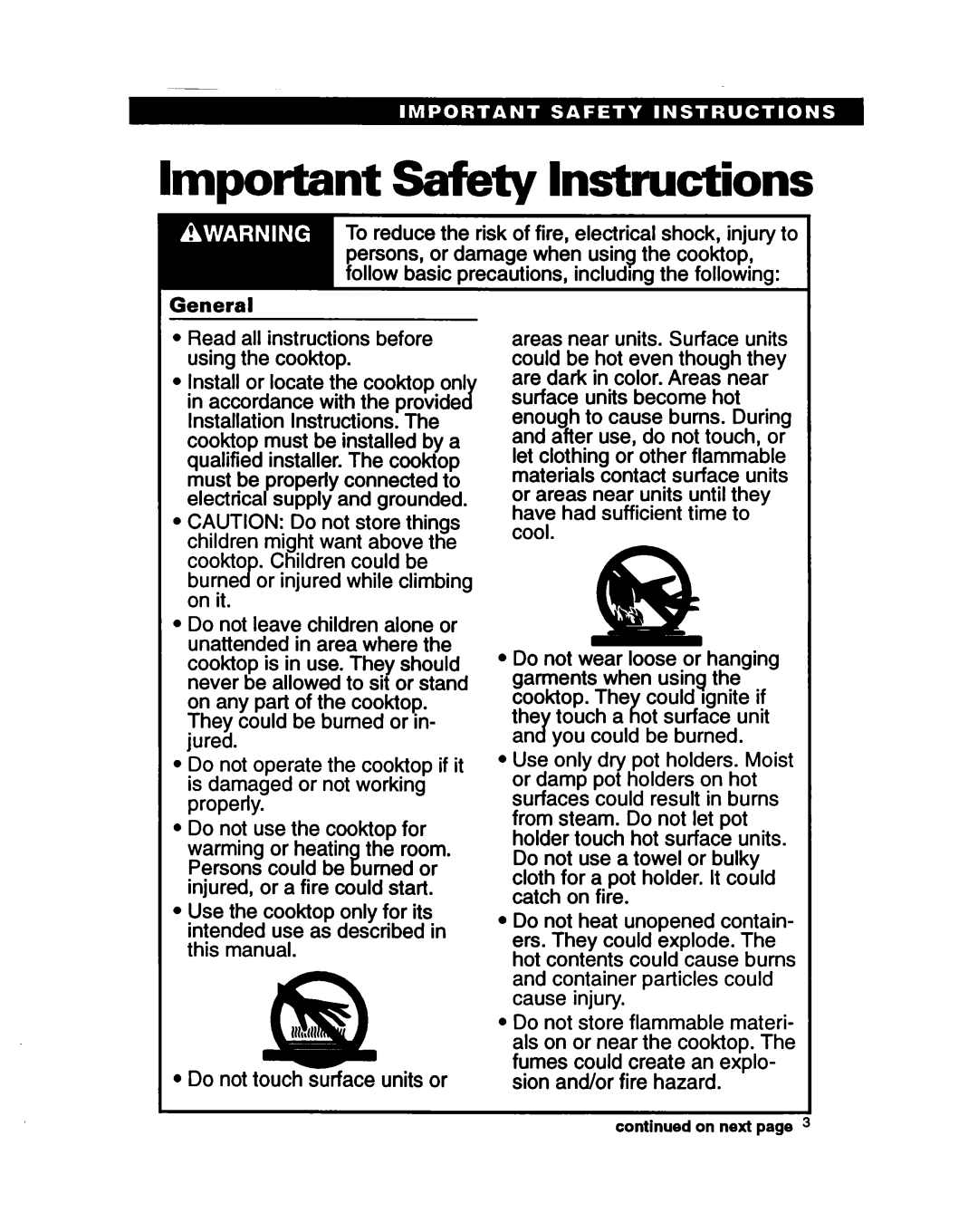 Whirlpool RC864OXB important safety instructions Important Safety Instructions, General, On next 