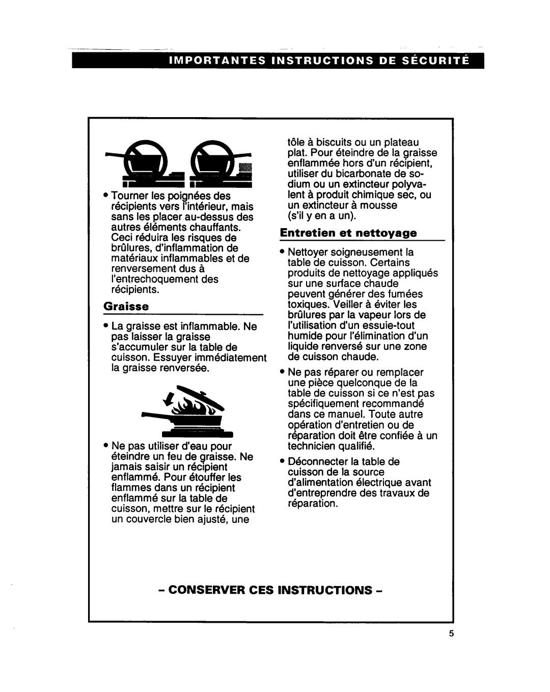 Whirlpool RC864OXB important safety instructions Graisse, Entretien et nettoyage, Conserver Ces Instructions 