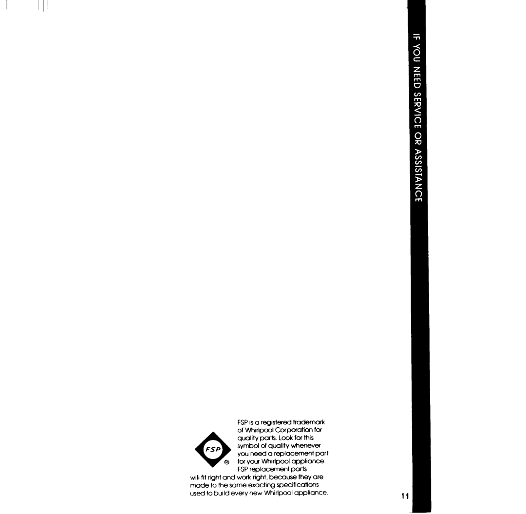 Whirlpool RC86OOXP manual Fsp 