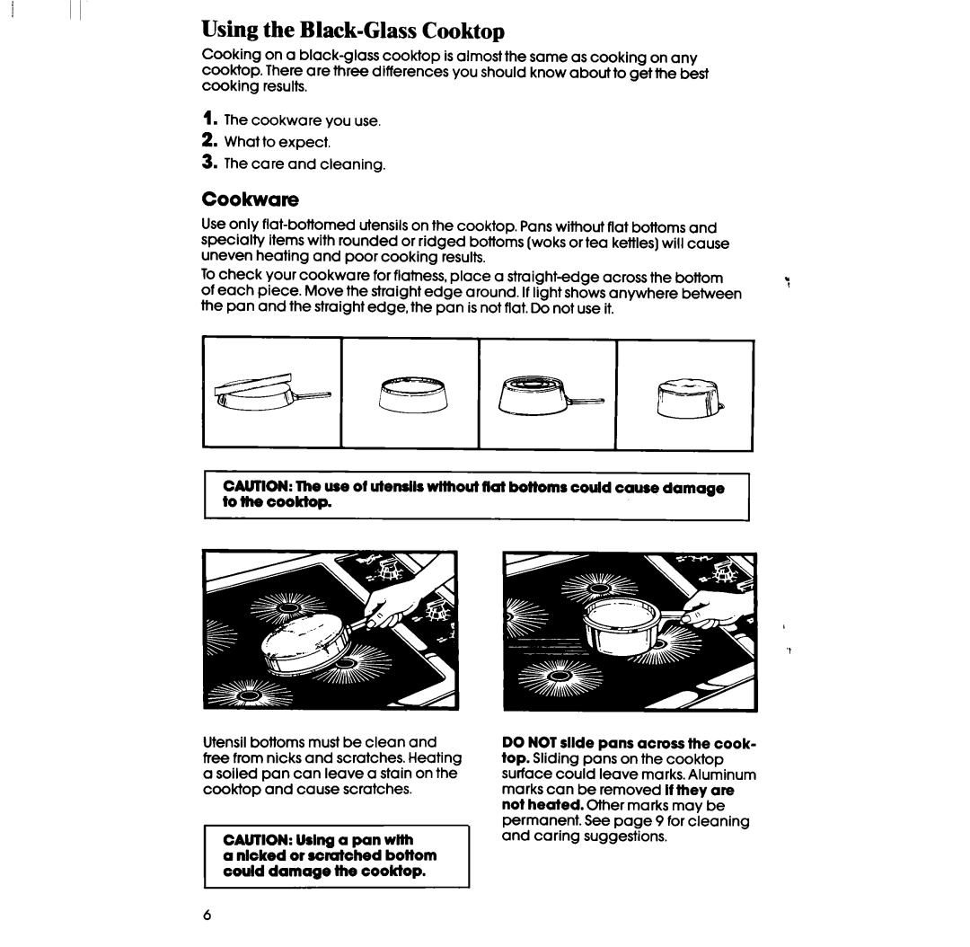 Whirlpool RC86OOXP manual Using the Black-GlassCooktop, Cookwae 