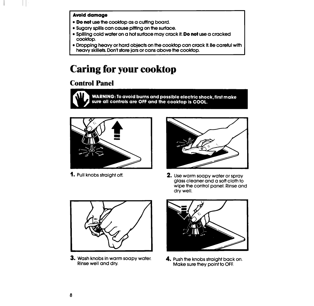 Whirlpool RC86OOXP manual Caring for your cooktop, Control Panel 