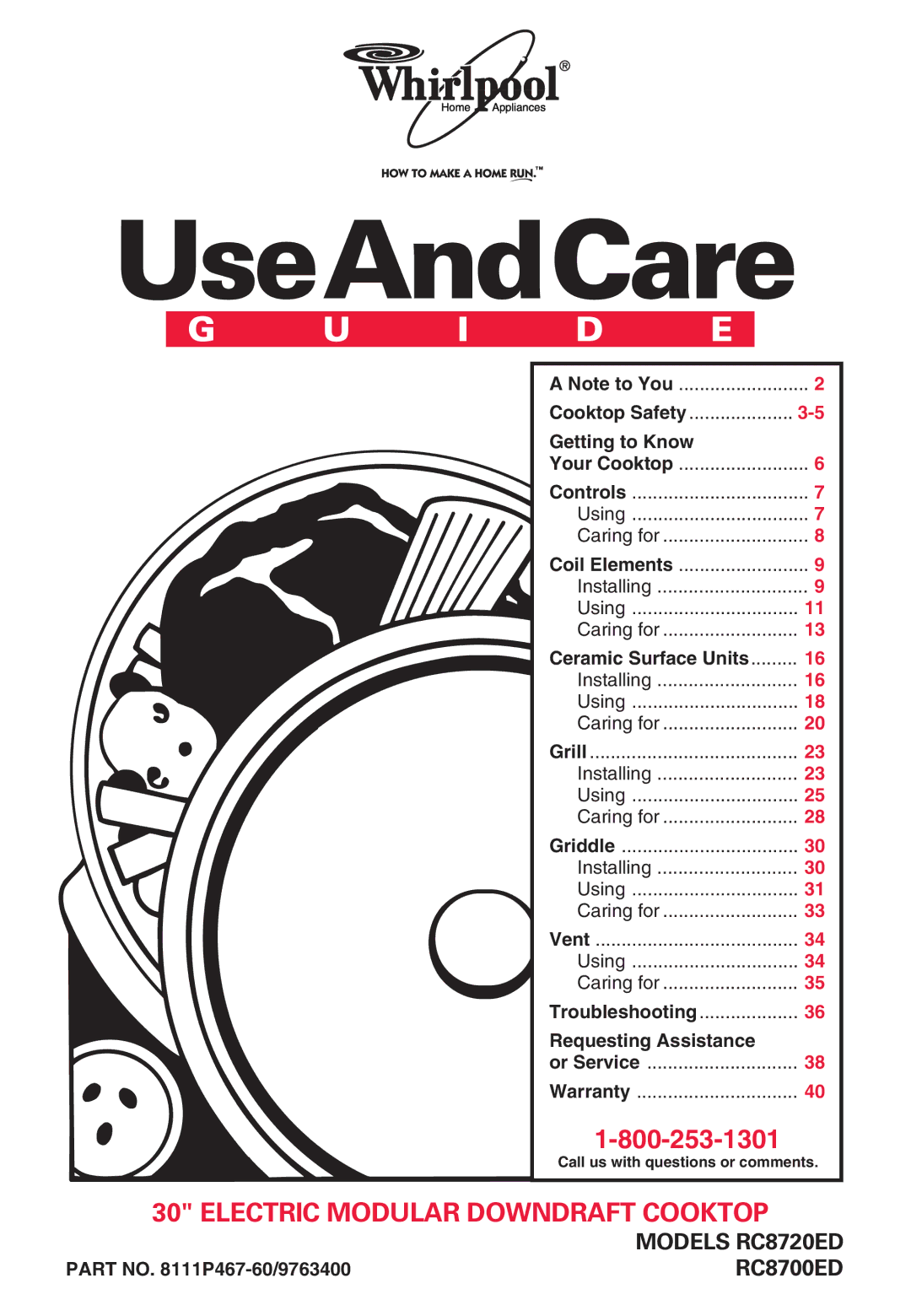 Whirlpool RC8700ED warranty UseAndCare, Part no P467-60/9763400 