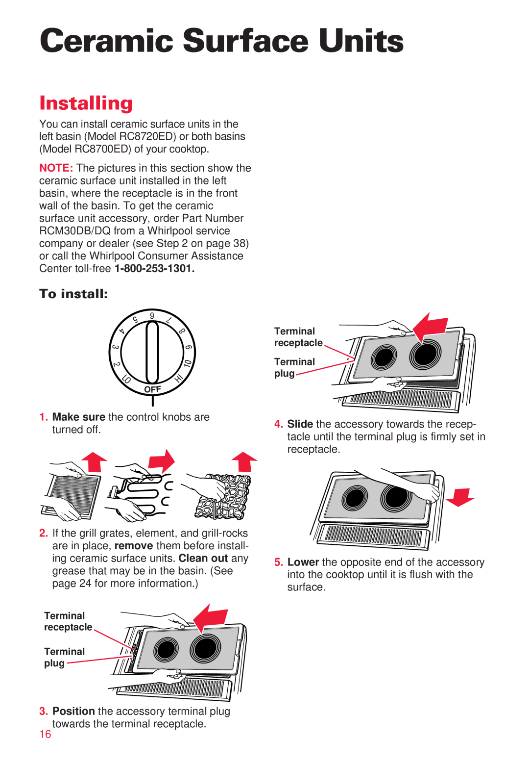 Whirlpool RC8700ED warranty Ceramic Surface Units, Installing 