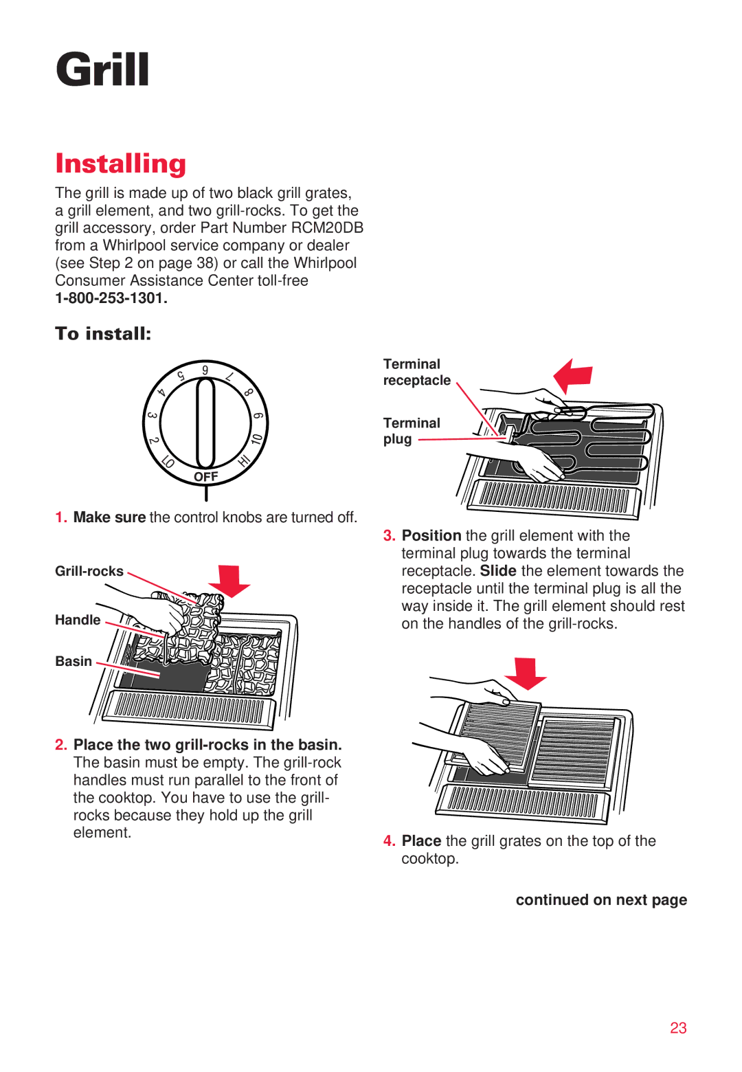 Whirlpool RC8700ED warranty Grill, Installing 