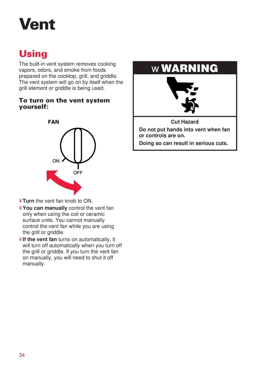 Whirlpool RC8700ED warranty Vent, To turn on the vent system yourself 