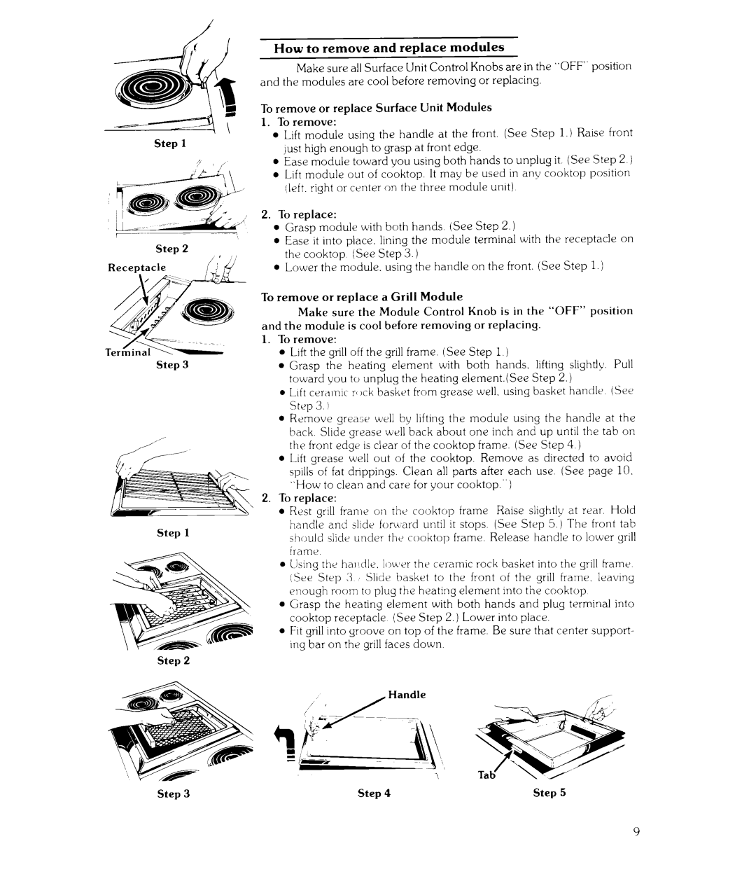 Whirlpool RC8300XKH, RC8800XKH manual Cooktop See Step, To remove or replace a Grill Module 