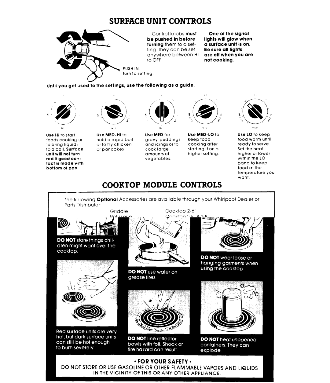 Whirlpool RC88OOXP warranty Cooktopmodulecontrols 