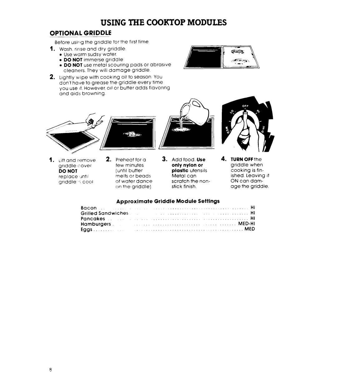 Whirlpool RC88OOXP warranty Optional Griddle, Use Turn OFF, Plastic, Approximate, Module 