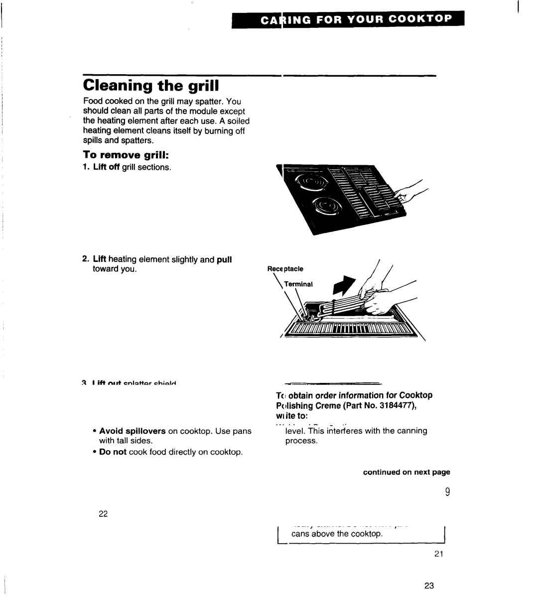 Whirlpool RC8920XA, RC8900XA important safety instructions Cleaning the grill, To remove grill 