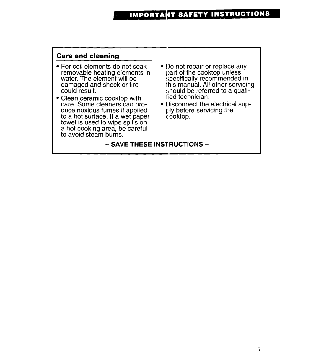 Whirlpool RC8920XA, RC8900XA important safety instructions Iisconnect the electrical sup- ply before servicing Cooktop 