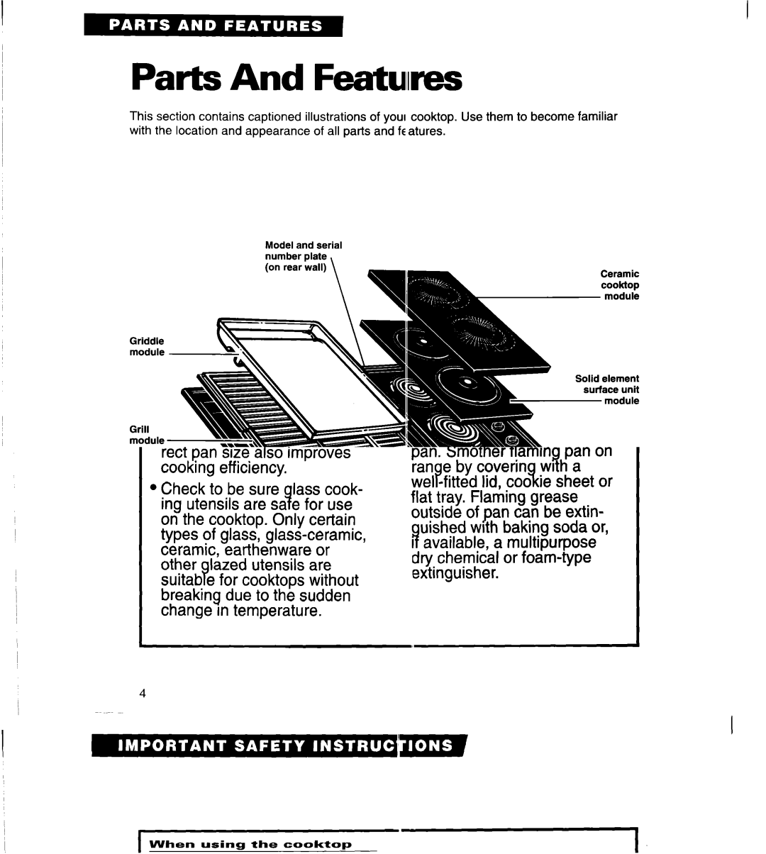 Whirlpool RC8900XA, RC8920XA important safety instructions Parts And Featwes 