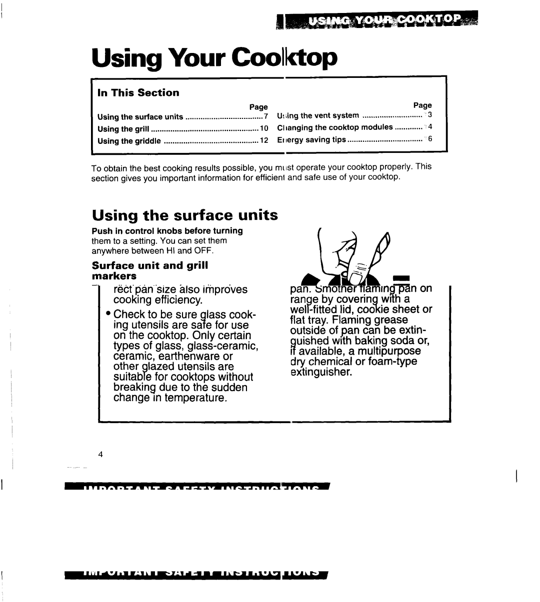 Whirlpool RC8920XA, RC8900XA Using Your, Using the surface units, This Section, Surface unit and grill markers 