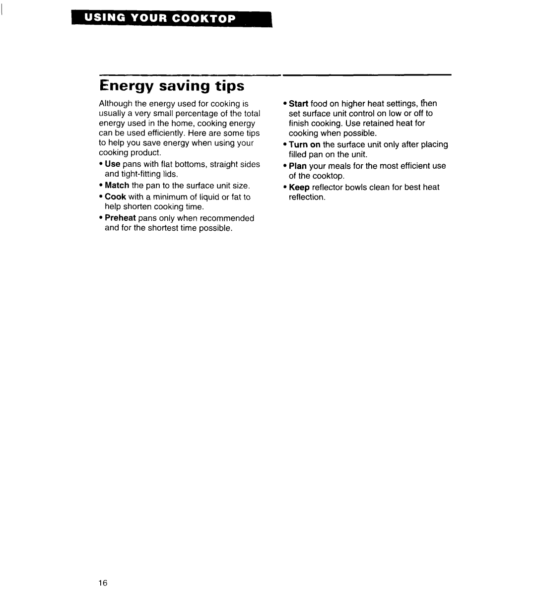 Whirlpool RC8900XA, RC8920XA important safety instructions Energy saving tips 