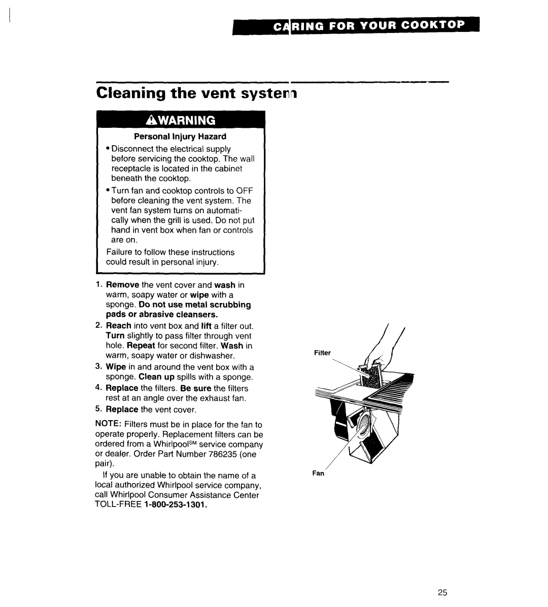 Whirlpool RC8920XA, RC8900XA important safety instructions Cleaning the vent system, Personal Injury Hazard 