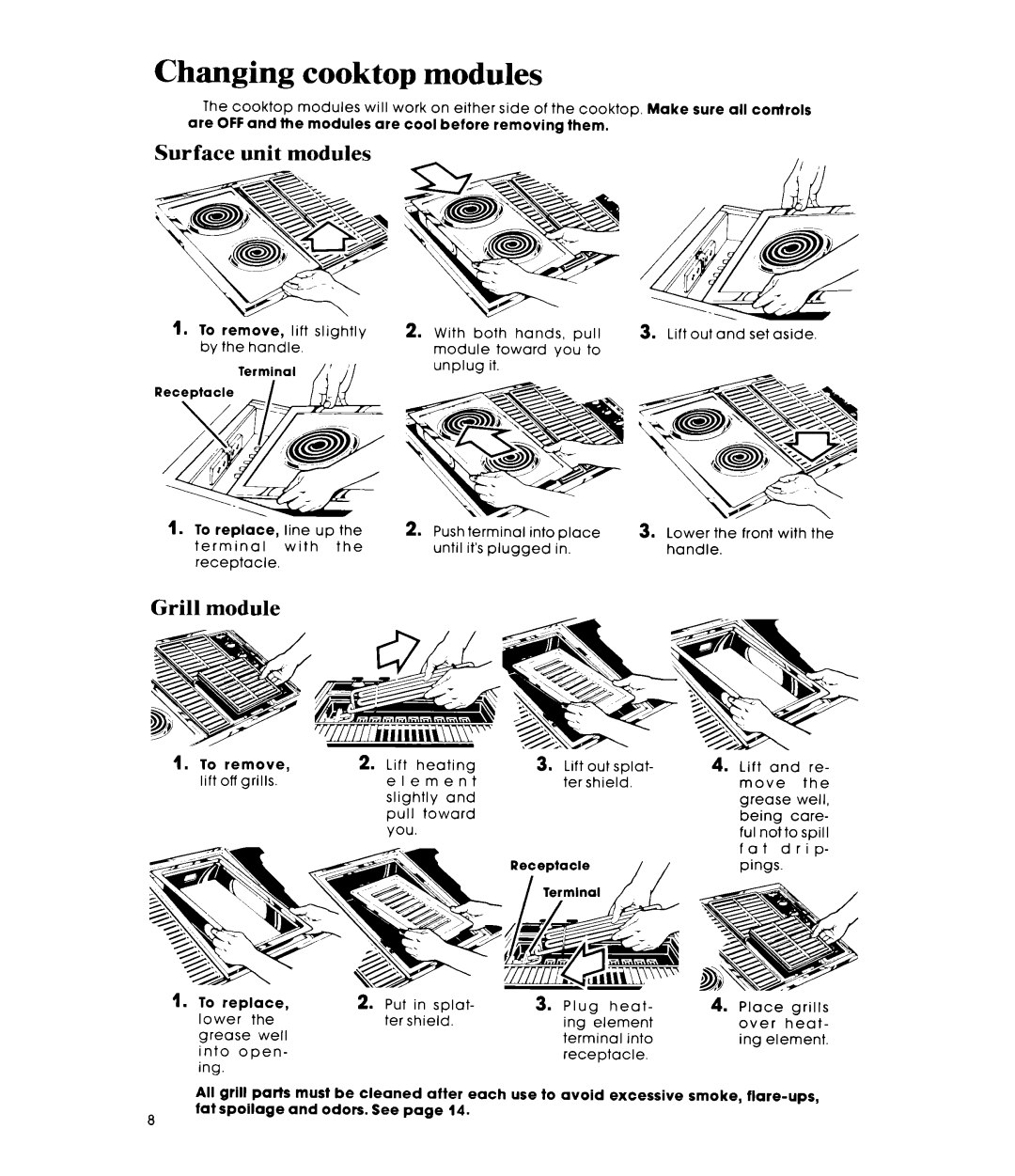 Whirlpool RC8900XMH manual Changing cooktop modules, Surface unit modules, Grill module 