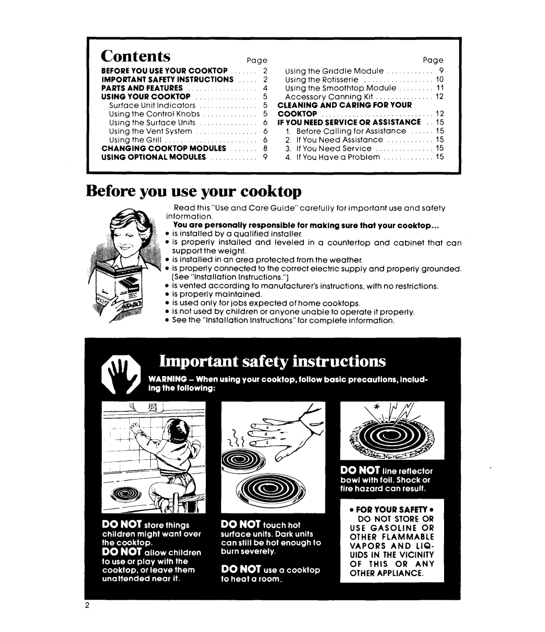 Whirlpool RC8900XMH manual Before you use your cooktop, Contents 