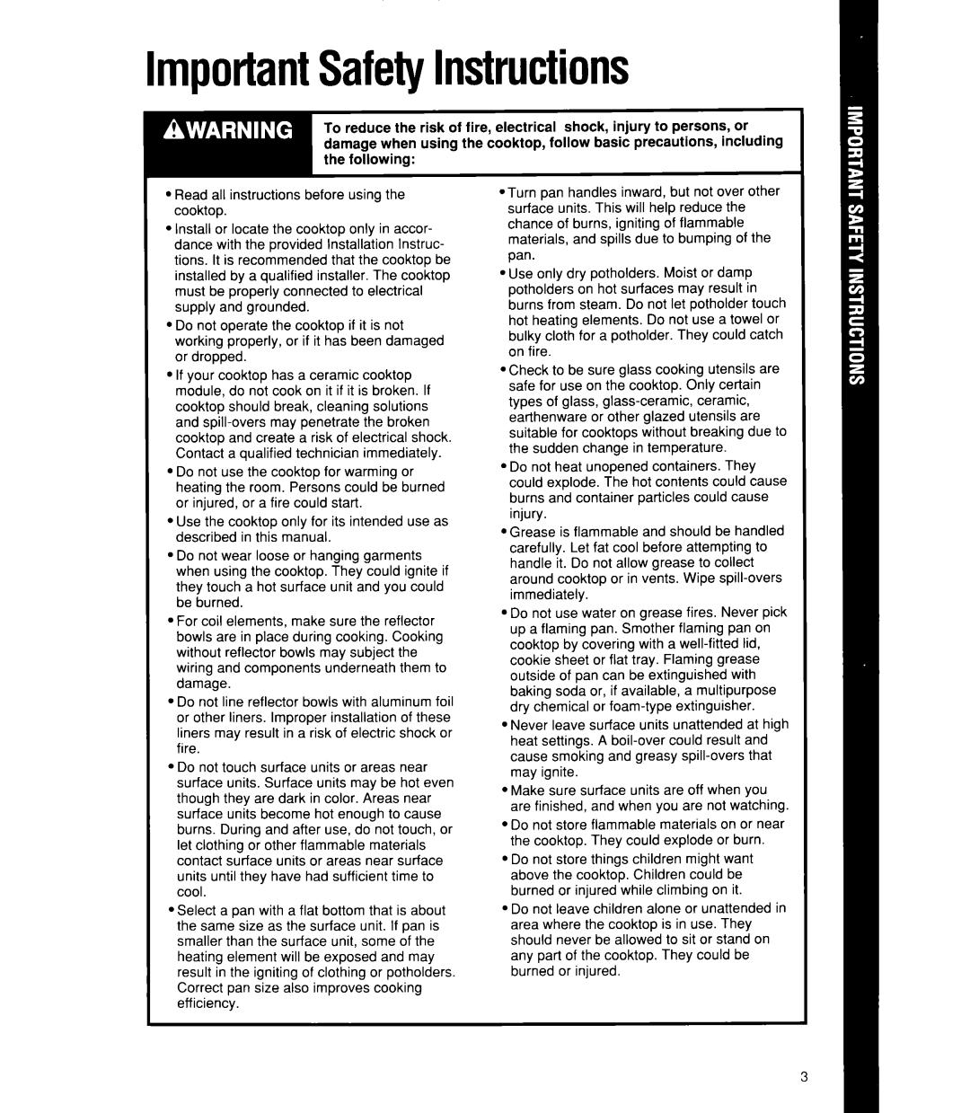 Whirlpool RC8900XX manual ImportantSafetyInstructions 