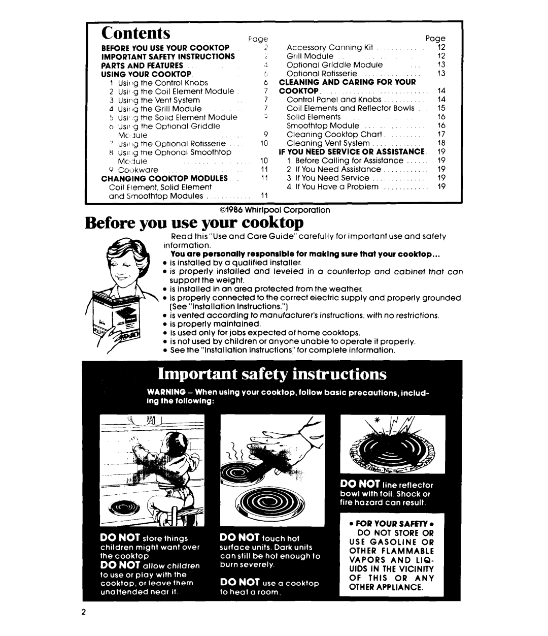 Whirlpool RC8920XRH, RC8950XRH manual Contents, Cooktop 