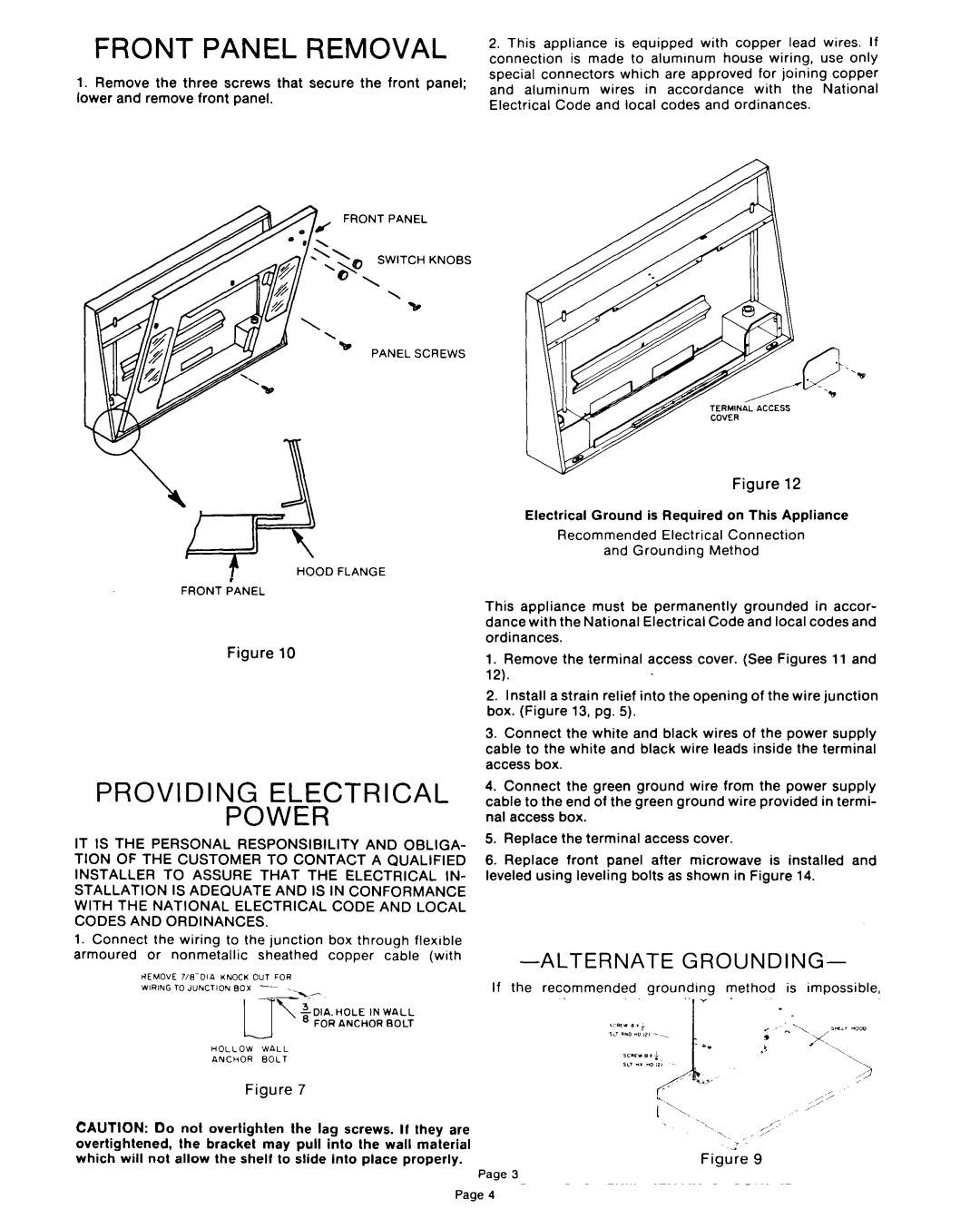 Whirlpool RCH3660 instruction sheet Front Panel Removal, Alternate Grounding 