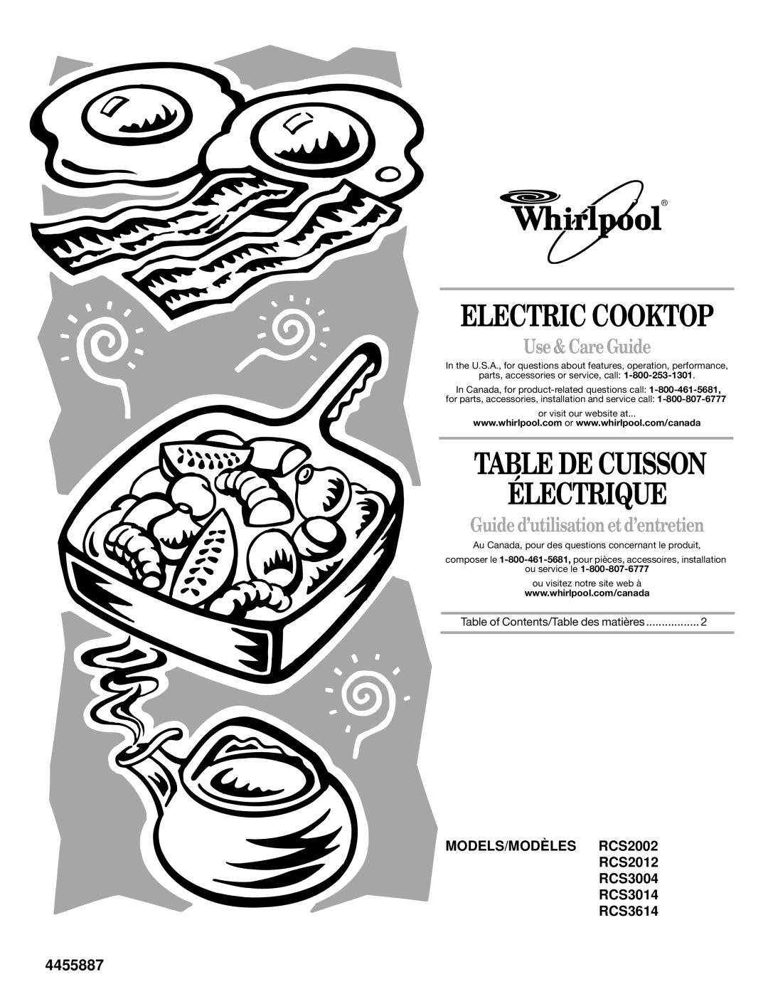 Whirlpool RCS2002 manual Use & Care Guide, Guide d’utilisation et d’entretien, 4455887, Electric Cooktop 