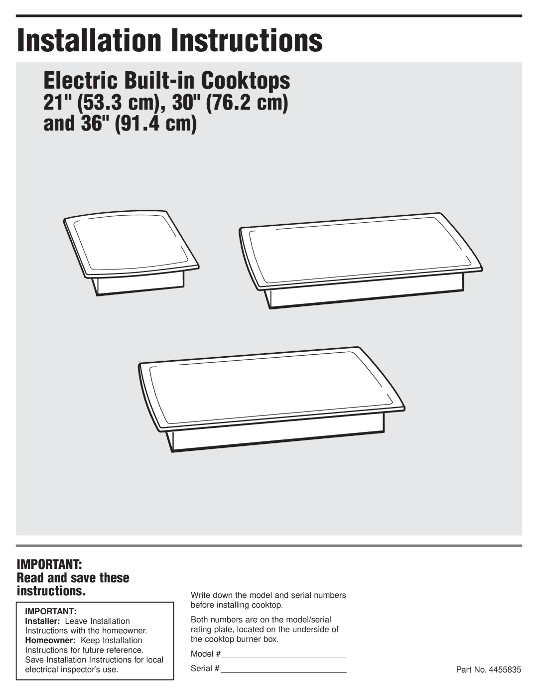 Whirlpool RCS2002GS1 installation instructions Installation Instructions 