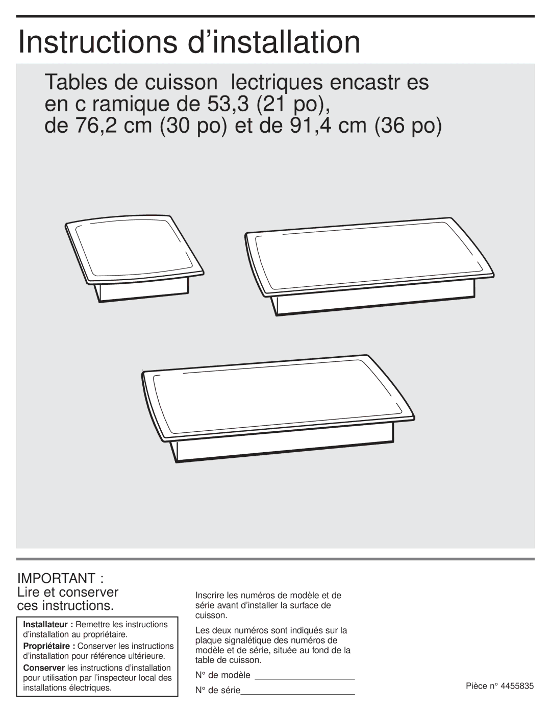 Whirlpool RCS2002GS1 installation instructions Instructions dinstallation 