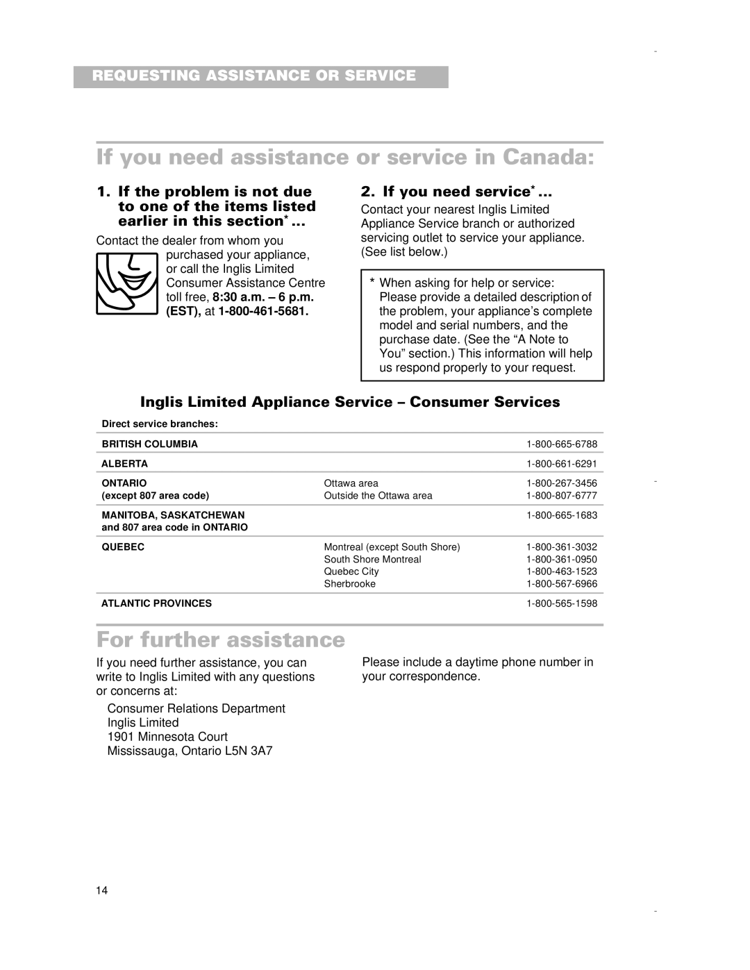 Whirlpool RCS3004G, RCS3614G If you need assistance or service in Canada, For further assistance, If you need service 