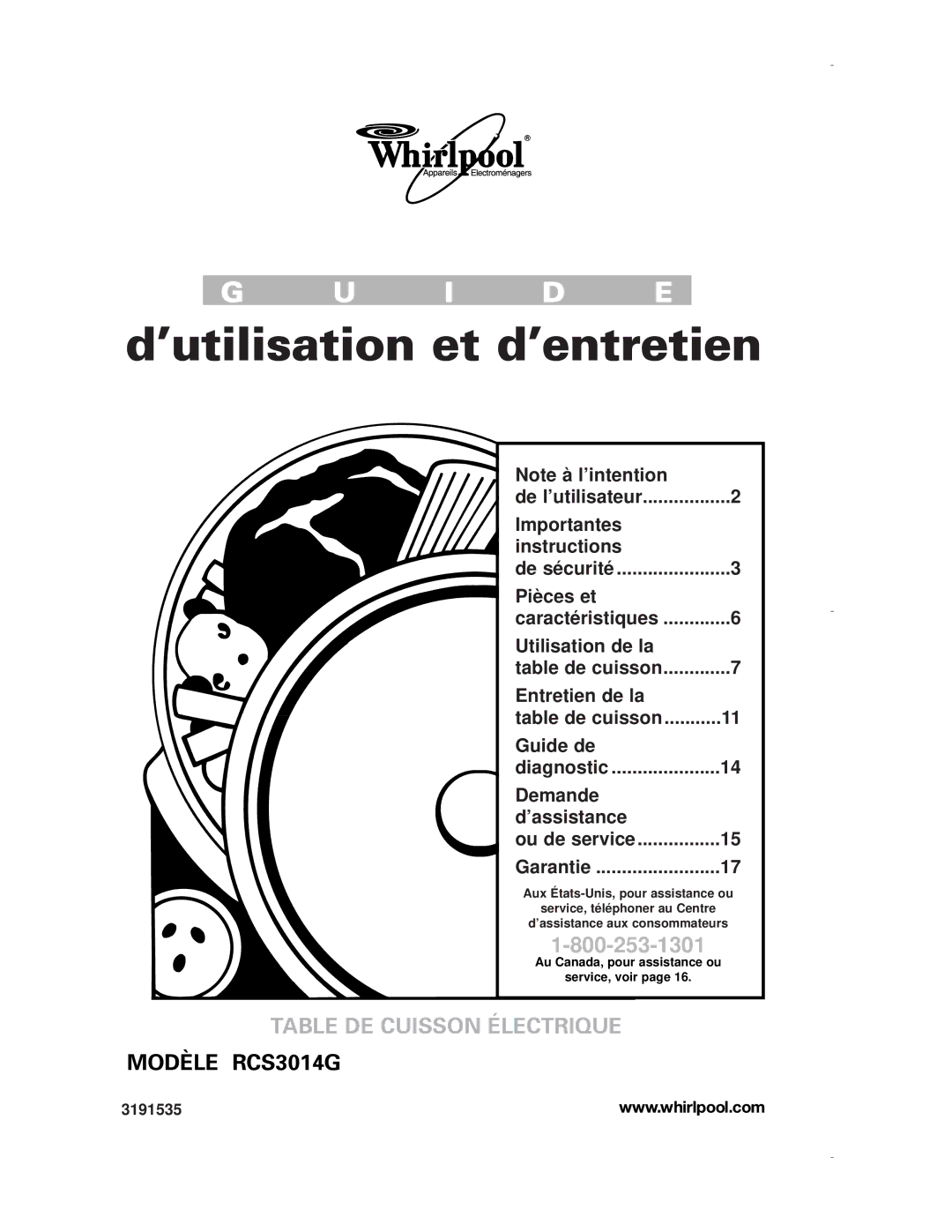 Whirlpool RCS2012G, RCS3614G, RCS2002G, RCS3014G, RCS3004G ’utilisation et d’entretien, Table DE Cuisson Électrique 